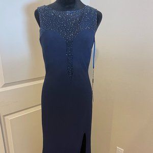 La Femme Navy Beaded Gown, Size 6